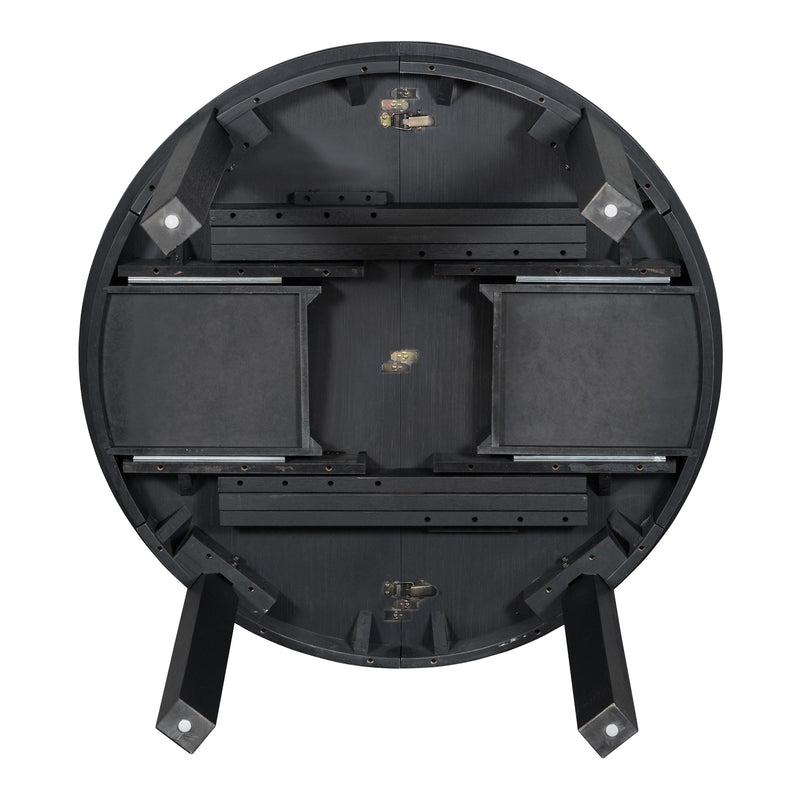 5-Piece Multifunctional Dining Table Set, Farmhouse Dining Set with Extendable Round Table,Two Small Drawers and 4 Upholstered Dining Chairs for Kitchen and Dining Room (Black)