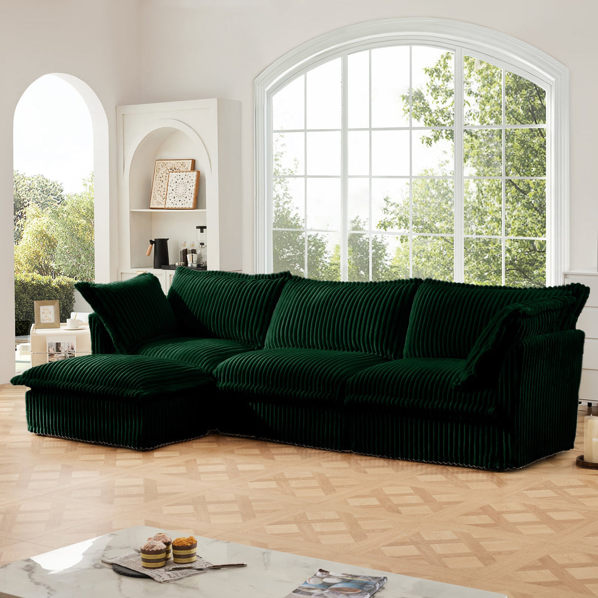 L-Shaped Slipcovered Sectional Sofa Couch, photo 3 of 9