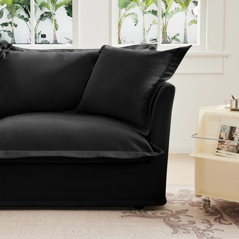 Slipcovered U Shape Sectional Deep Seat Sofa Couch, 3 Seater Sofa with French Edges Design Multiple Big Pillows, Modular Deep Seat Sectional Sofa Comfy Cloud Couch for Living Room, Apartment,Chenille