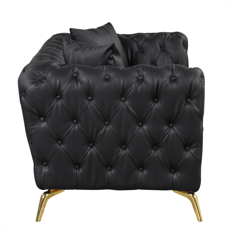 65.5" Modern Sofa Couch PU Upholstered Loveseat Sofa with Sturdy Metal Legs, Button Tufted Back for Living Room, Apartment, Home Office, Black
