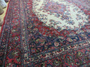 9x12 Persian Sarouk Rug - Semi Open Field Medallion Rug - Ivory Red Blue Hand Knotted Wool Oriental Carpet 9 x 12 Antique Rug - Vegetable Dyes