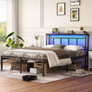 Bed Frame With Storage Headboard With USB C, Type C And LED Light by HouseOfZazla