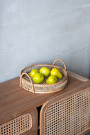 Set of 3 Round Decorative Brown Bamboo Woven Trays with Handles by HouseOfZazla