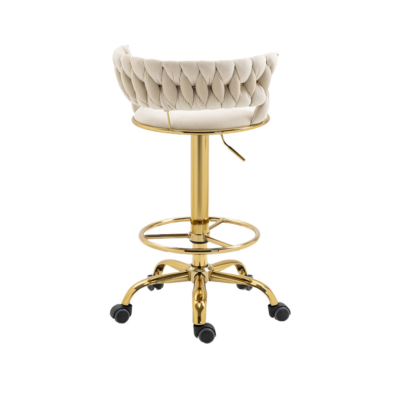 360 Adjustable Barstools Set of 2, Ergonomic Drafting Chair with Round Footrest and Backrest, Swivel Rolling Wheels for Spa, Studio, Classroom, Lab, Counter, Salon, Ivory