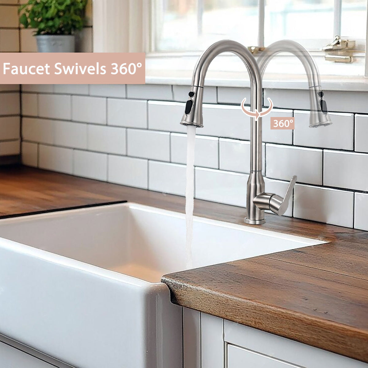 Stainless Steel High Arc Kitchen Faucet With Pull Down Sprayer - Brushed Nickel, photo 7 of 8