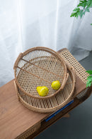Set of 3 Round Decorative Brown Bamboo Woven Trays with Handles by HouseOfZazla