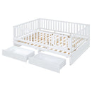 Daybed With Fence Guardrails And 2 Drawers, Split Into Independent Floor Bed & Daybed by HouseOfZazla