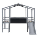 Loft House Bed With Ladder And Slide, With board And Light Strip On The Roof by HouseOfZazla