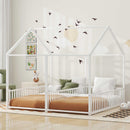 Metal Twin Size House Platform Beds 2 Shared Beds - Antique White by HouseOfZazla