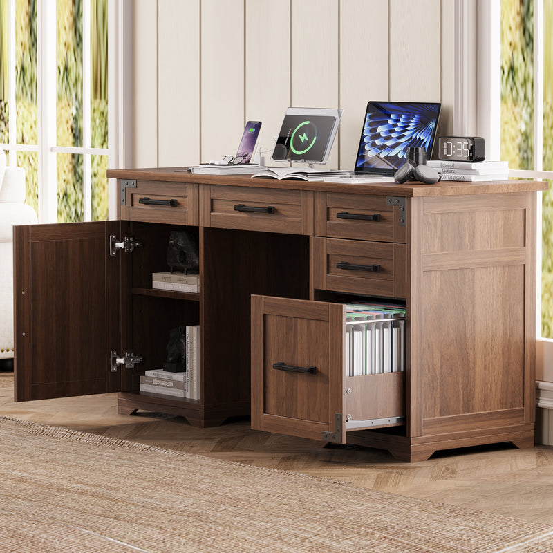 55" Farmhouse Executive Desk with Charging Station, photo 4 of 10