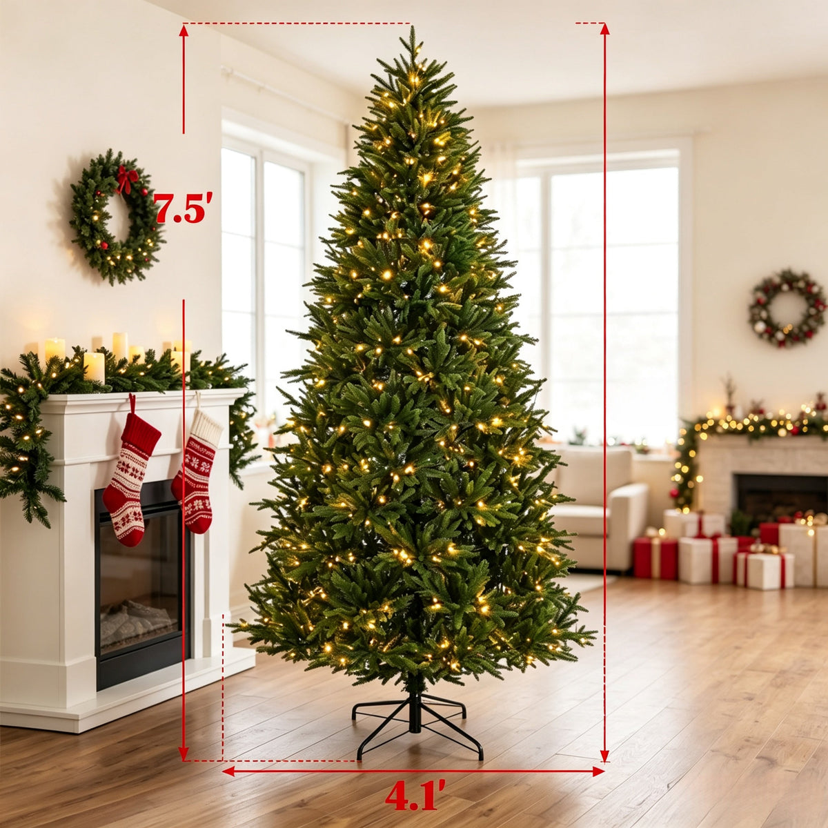 7.5-Foot Hinged Nordmann Fir Prelit Christmas Tree, photo 3 of 9