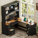 Space-Saving L-Shaped Computer Desk with Keyboard Tray & Charging Stations
