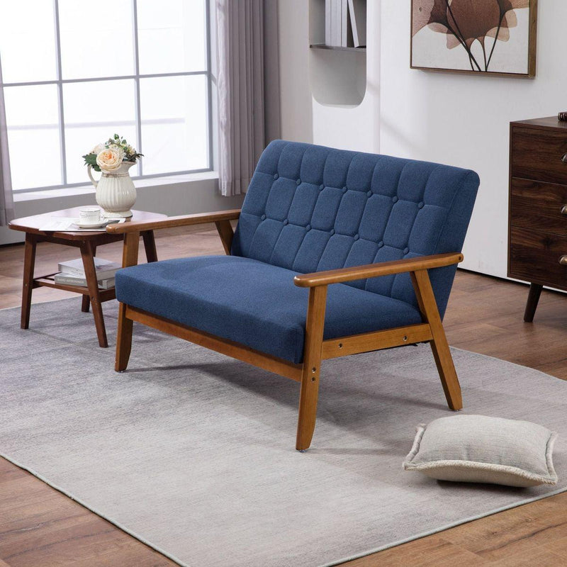 Mid-Century Modern Solid Loveseat Sofa Upholstered Linen Loveseat, 2-Seat Upholstered Loveseat Sofa Modern Couch