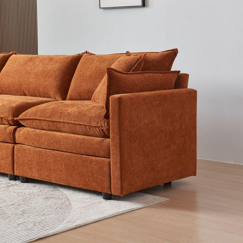 Modular L-Shaped Sectional Sofa with Ottoman, Chenille Fabric Sofa Couch, Comfy Upholstered Furniture for Living Room, Apartment, Studio, Office