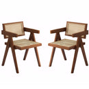 Modern Mid Century Dining Chairs (Set of 2), Rattan Accent Chairs, Comfy Armchairs, Outdoor Wood Chairs With Armrest - Walnut by HouseOfZazla