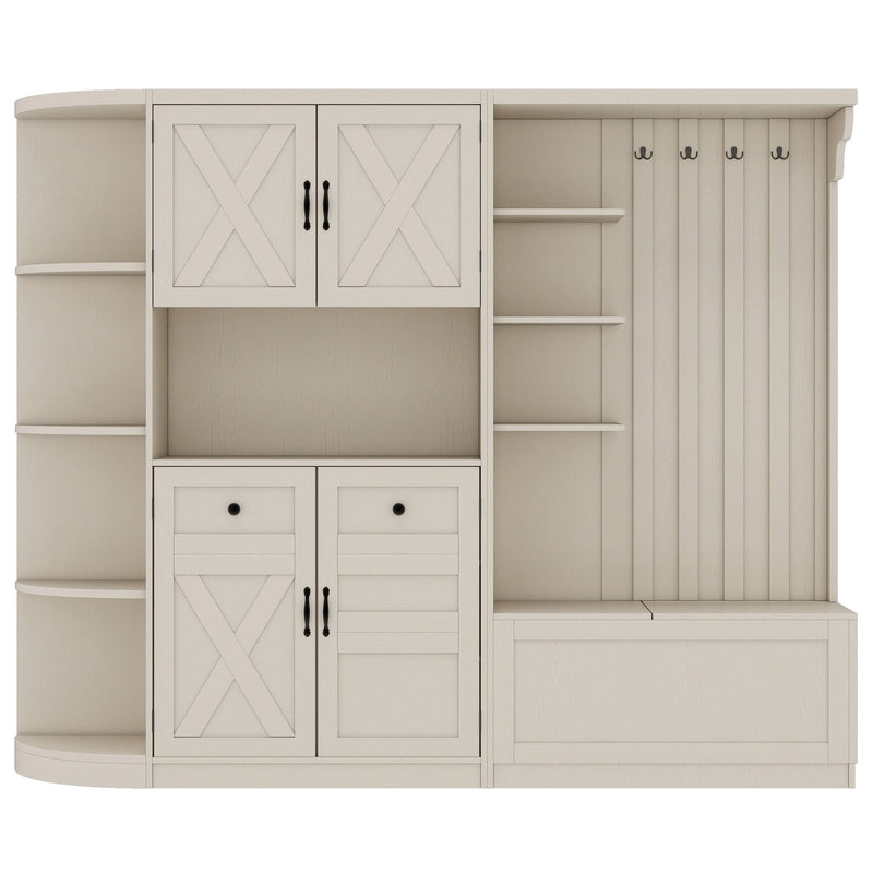 Multifunctional left-right combination hall cabinet (can be used separately) with storage and 4 hooks, storage cabinet/ hall tree 2 in 1 for living room, kitchen and hallway,antique Beige