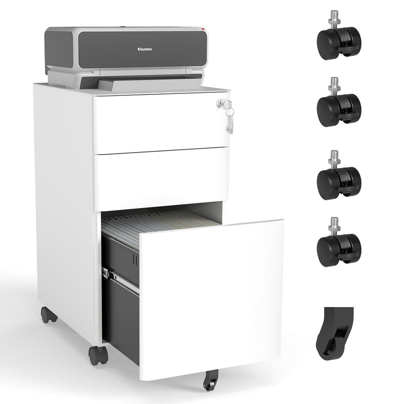 3-Drawer Mobile File Cabinet With Lock, On Wheels - White, photo 4 of 4