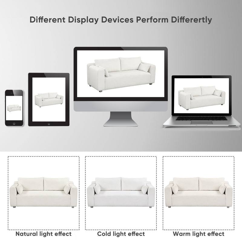 82x36" Modern Loop Yarn Fabric Sofa, One-Piece Seat Frame, Minimalist 2-3 Seat Couch Easy to Install, Loveseats with Extra Wide Domed Arms for Living Room, Bedroom, Apartment, Office(2 Pillows)