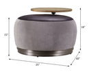 Decapree - Ottoman - Antique Slate Top Grain Leather & Gray Velvet