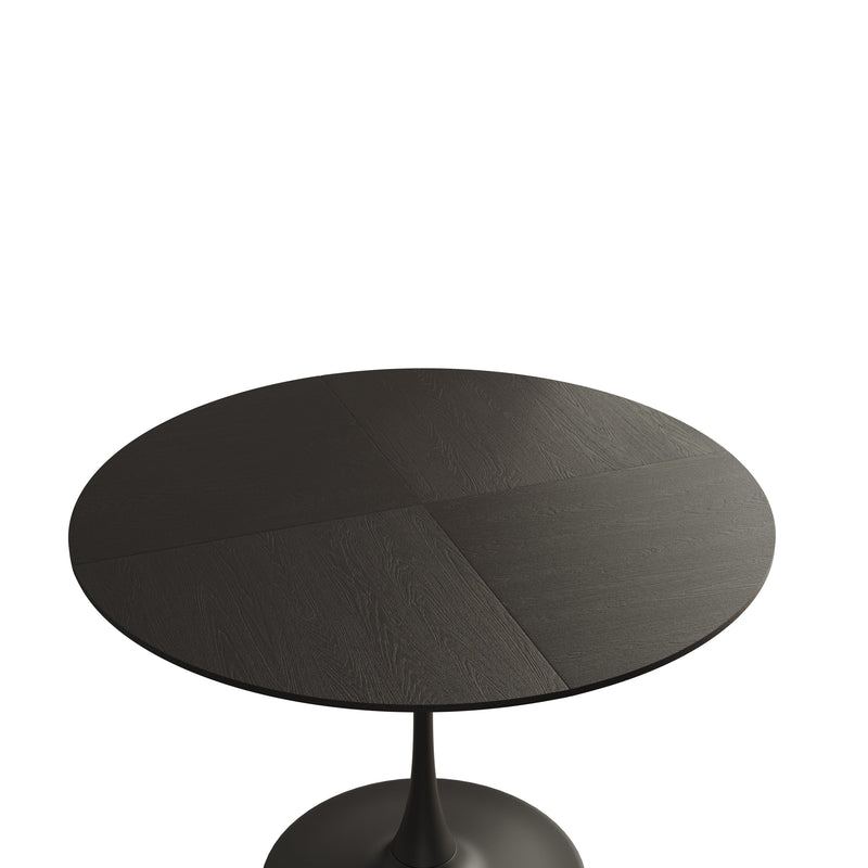 47.24"Modern Round Dining Table,Four Patchwork Tabletops with Black Color Solid Wood Grain Table Top,Metal Base Dining Table, End Table Leisure Coffee Table
