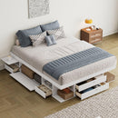 Storage Platform Bed Frame with Multiple Drawers and Shelves No Box Spring Needed, Queen Size,White