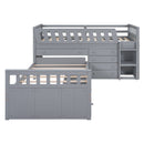 Loft Platform Bed With 7 Drawers And Full Guardrails, Modern L Shaped Space Savin
