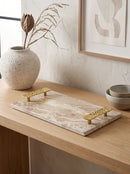 17.7x9.7x2" Marble Tray with Gold Handles