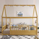 Full Size Wooden Bed with House Roof Frame