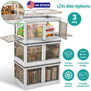 3Pcs Foldable Storage Bins with Lid 4 Doors Collapsible Stackable Closet Organizer Containers with Lock 4Pcs Wheels