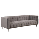89" Modern Sofa Dutch Fluff Upholstered sofa with solid wood legs, buttoned tufted backrest,gray