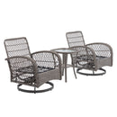 3 Pieces Outdoor Swivel Rocker Patio Chairs, 360 Degree Rocking Patio Conversation Set with Thickened Cushions and Glass Coffee Table for Backyard, Grey