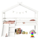 Low Loft House Bed With Slide, Ladder, Safety Guardrails, House Roof Frame by HouseOfZazla