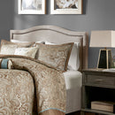 Elegant Panel Headboard With Copper Nailheads And Adjustable Metal Legs by HouseOfZazla