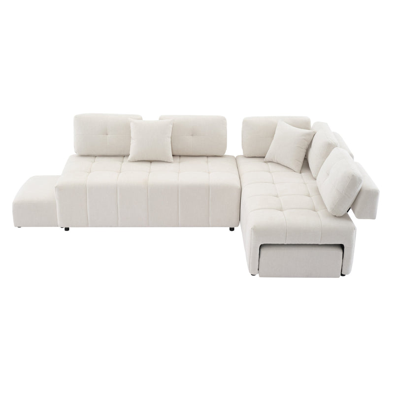 91.73" L-shaped Sofa Sectional Sofa Couch with 2 Stools and 2 Lumbar Pillows for Living Room, Biege