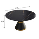 59.05" Modern Artificial Stone Round Black Carbon Steel Base Dining Table, Can Accommodate 6 People - Black by HouseOfZazla