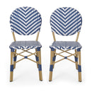 Outdoor Rattan and Aluminum French Armless Bistro Chairs Set - Navy Blue by HouseOfZazla