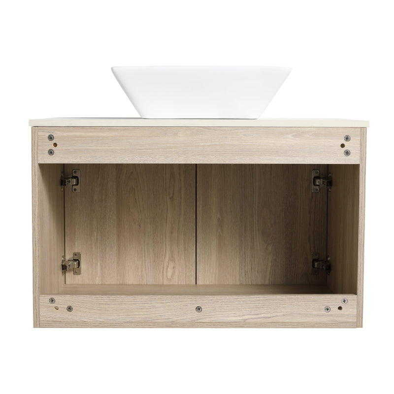 30" Modern Design Float Bathroom Vanity With Ceramic Basin Set, Wall Mounted White Oak Vanity With Soft Close Door, KD-PackingD-Packing Pieces