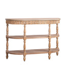 Handcrafted Console Table With Hand Woven Trim, 3 Tier Storage Shelves - Natural by HouseOfZazla