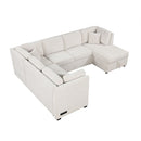 U-Shaped Sectional Sofa Pull Out Sofa Bed With Two USB Ports, Two Power Sockets, Three Back Pillows And A Storage Chaise For Living Room by HouseOfZazla
