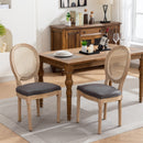 French Style Solid Wood Frame Antique Painting Fabric Rattan Back Dining Chair (Set of 2) by HouseOfZazla