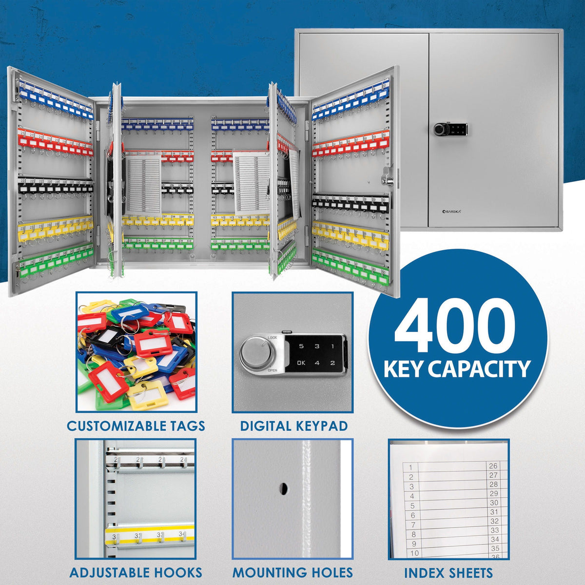 400 Keys Adjustable Key Lock Box With Digital Lock - Gray, photo 10 of 12