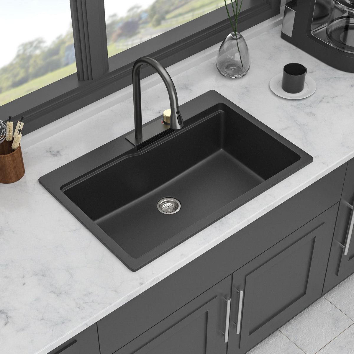 Waterfall Kitchen Sink With Pull Out Faucet & Cup Washer, photo 38 of 40