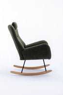 35.5 inch Rocking Chair, Soft Teddy Velvet Fabric Rocking Chair for Nursery, Comfy Wingback Glider Rocker with Safe Solid Wood Base for Living Room Bedroom Balcony (dark green)
