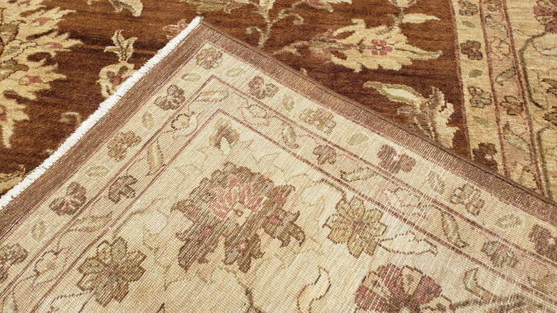 Indo Persian Rug 10x14, Mahal Sultanabad Oriental Carpet, Burnt Orange & Beige, Handmade Wool Area Rug
