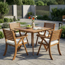Outdoor Hermosa 5 Piece Wood Dining Set With Cushions - Teak / Beige by HouseOfZazla
