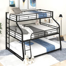 Twin Long / Full Long / Queen Triple Bunk Bed With Long And Short Ladder And Full-Length Guardrails - Black by HouseOfZazla