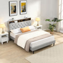 Modern Upholstered Platform Bed Frame With Button Tufted Headboard And USB Ports by HouseOfZazla