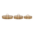 Set of 3 Round Decorative Brown Bamboo Woven Trays with Handles by HouseOfZazla