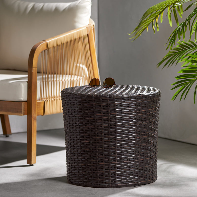 Kingstown RD Barrel Side Table, Outdoor Wicker End Table, photo 2 of 8