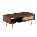 41.34" Rattan Coffee Table, Sliding Door For Storage, Solid Wood Legs, Modern Table For Living Room by Unique Piece Furniture